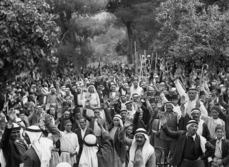 Palestinian Arabs at Abou Ghosh take the oath of allegiance to the Arab cause to fight Jewish 1936